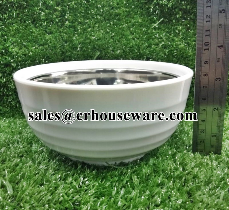 ชามเมลามีน ด้านในสแตนเลส 15 ซม. 008-STK-205 ชามเกาหลี 2 ชั้น 6 นิ้ว,ชามอาหารจับไม่ร้อน,ชามโรงพยาบาล,ชามใส่อาหารผู้ป่วยโรงพยาบาล