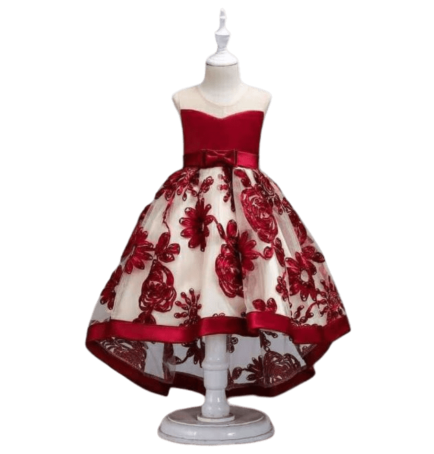 ชุดออกงานเด็ก ชุดราตรี ปักดอกไม้ หางปลา