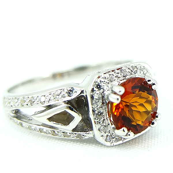 แหวนเงินแท้ราคาถูกชุบทองคำขาว ซิทรินแท้ 1.25 กะรัต เพชรCZ 0.224 กะรัต งานประณีตสวยงาม สั่งผลิตค่ะ