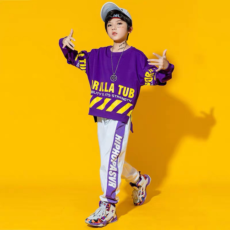 พร้อมส่ง ชุดเต้น ชุดแดนซ์ เซ็ตสีม่วง-ขาว