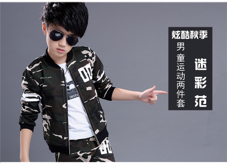 ชุดกันหนาวเด็ก ชุดเสื้อแขนยาวลายทหาร+กางเกงขายาว