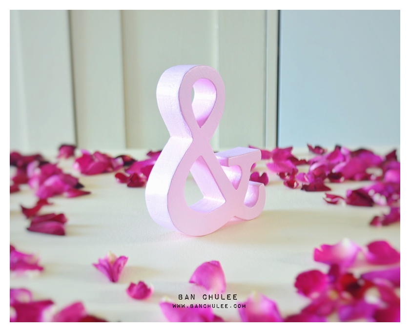Spring Beauty - สัญลักษณ์ & (Ampersand) ตั้งโต๊ะ งานไม้สัก โทนสีชมพู