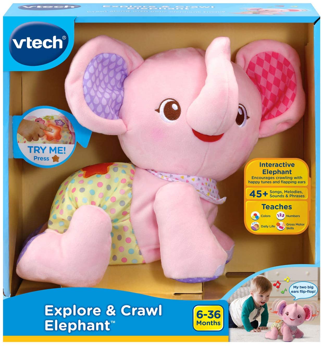 ตุ๊กตาช้างชวนคลาน VTech Explore and Crawl Elephant Plush Baby and Toddler Toy, Pink