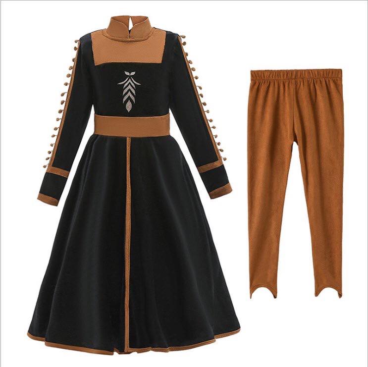 เดรสเจ้าหญิง โฟเซ่น เดรสสีน้ำตาล พร้อมเลกกิ้งและผ้าคลุม