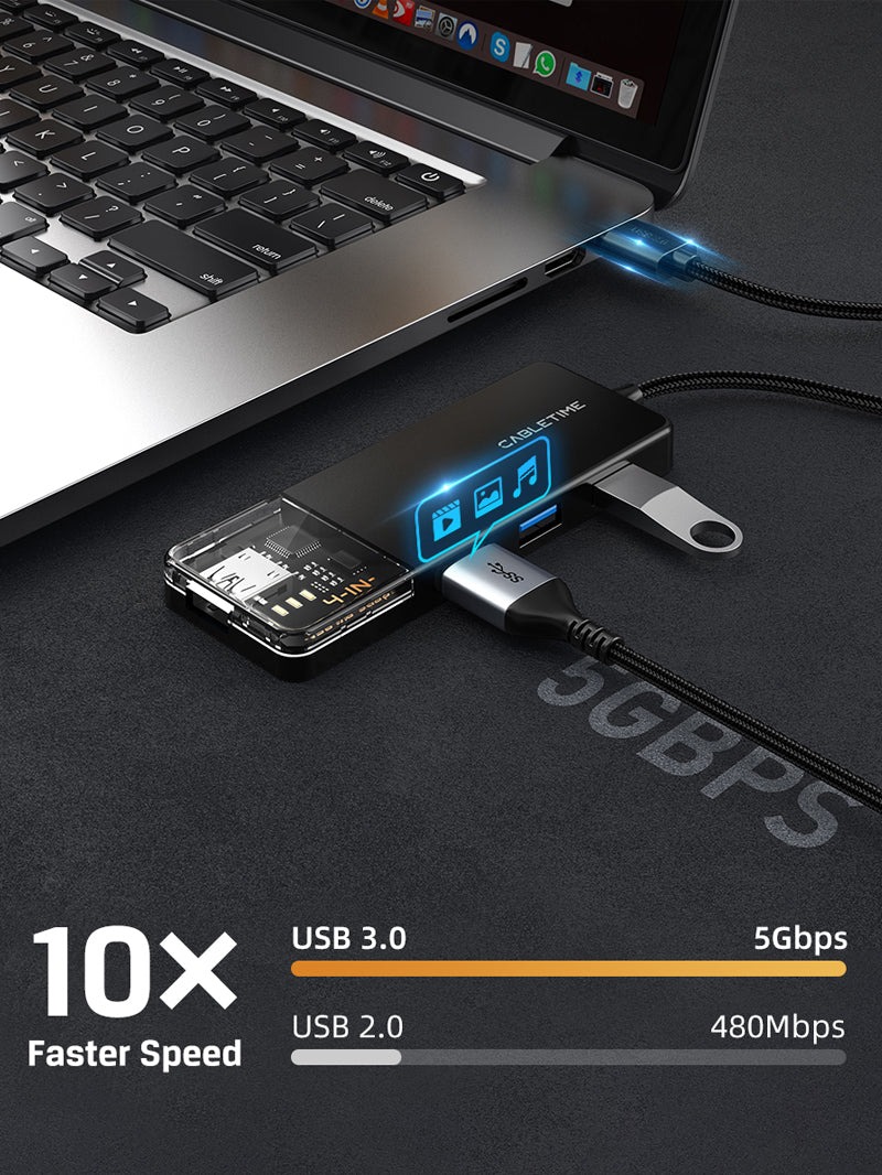 USB-A 3.0 to HUB USB-A 3.0 4Port with Power USB-C port สายยาว 1m by Cabletime