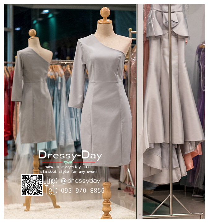 รหัส ชุดราตรีสั้น : PK003 ชุดแซก ชุดราตรี สีเทา มีแขนเรียบหรูเหมาะใส่ออกงานกลางคืน งานคอกเทล