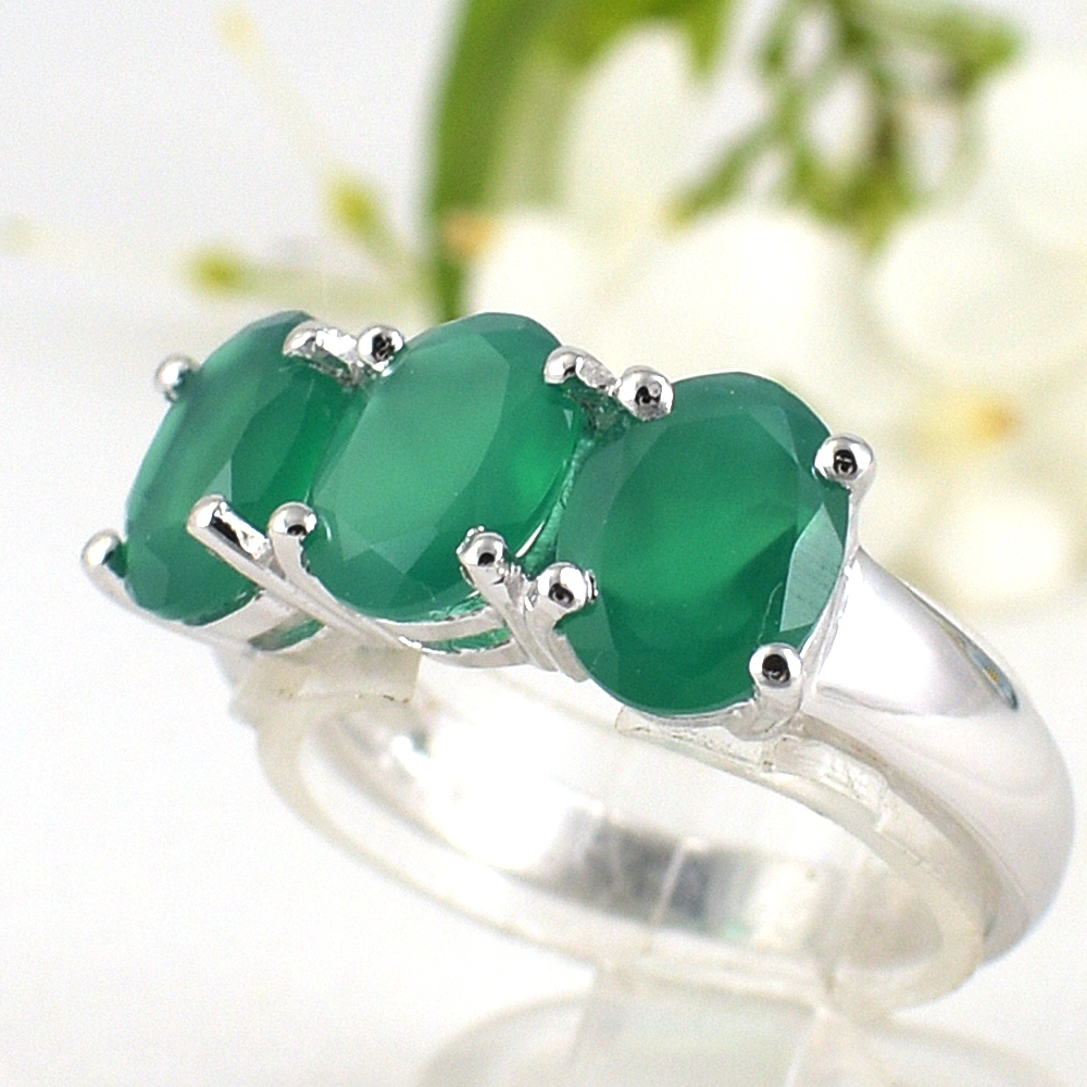 แหวนเงินแท้ราคาถูกชุบทองคำขาว พลอยแท้กรีนอะเกท 3.69 กะรัต งานประณีตสวยงาม สั่งผลิตค่ะ