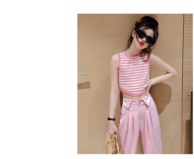 ชุดเต้น ชุดแดนซ์ ชุดลำลอง เสื้อกล้ามลาย+กางเกงเอวพับ