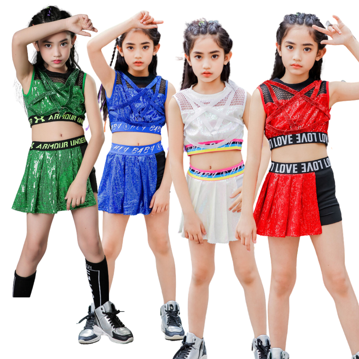 พร้อมส่ง ชุดเต้น เสื้อกล้าม+กางเกงกระโปรง ปักเลื่อม