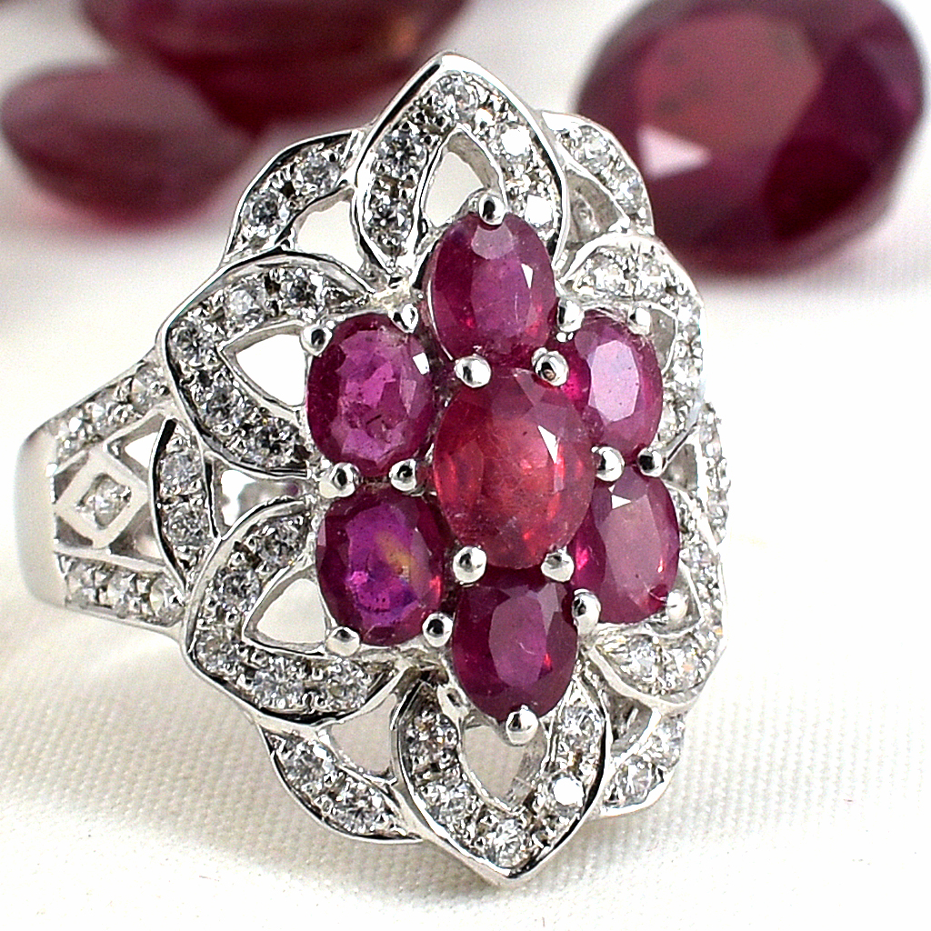 แหวนเงินแท้ราคาถูกชุบทองคำขาว ทับทิมแท้ 3.15 กะรัต เพชรCZ 0.56 กะรัต งานประณีตสวยงาม สั่งผลิตค่ะ