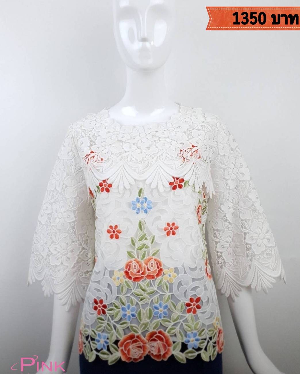 ขายดีที่สุด เสื้อลูกไม้ปักลายเเขนลูกไม้ แบรนด์พิ้งบูติค