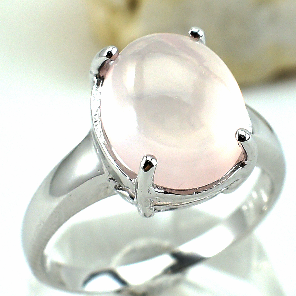 แหวนเงินแท้ราคาถูกชุบทองคำขาว พลอยแท้โรสควอทซ์ 4.80 กะรัต งานประณีตสวยงาม สั่งผลิตค่ะ