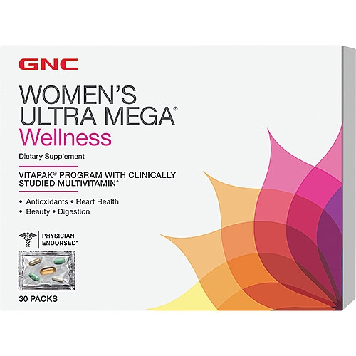 GNC Women's Ultra Mega® Wellness วิตามินรวมสำหรับผู้หญิงโดยเฉพาะช่วยเพิ่มสารต้านอนุมูลอิสระ บำรุงผิว บำรุงหัวใจ (1 แพคมี 5 เม็ด 1 กล่องบรรจุ 30 แพค)