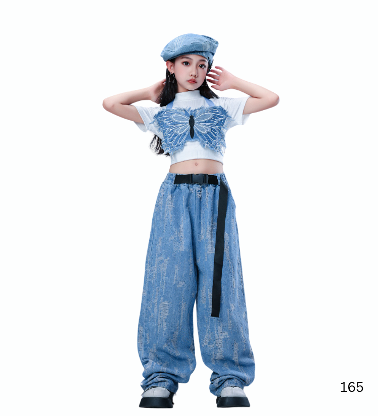 ชุดเต้นเซ็ต ชุดฮิปฮอป สไตล์สีฟ้า เสื้อ/กางเกงขายาว