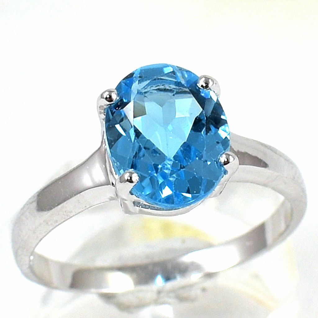 แหวนเงินแท้ราคาถูกชุบทองคำขาว สวิสบลูโทปาซแท้ 2.35 กะรัต งานประณีตสวยงาม สั่งผลิตค่ะ