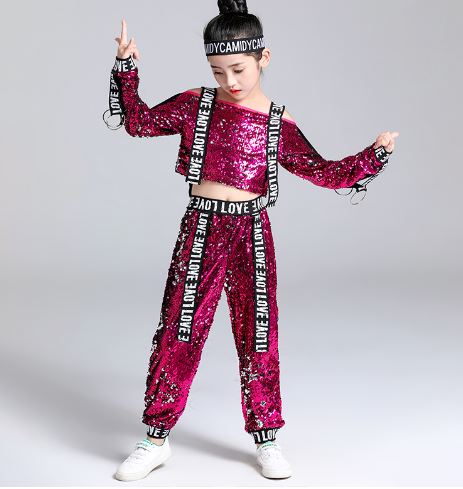 **พร้อมส่ง**ชุดเต้น ชุดฮิปฮอป เสื้อแขนยาว ปักเลื่อม พร้อมกางเกงขาขายาว