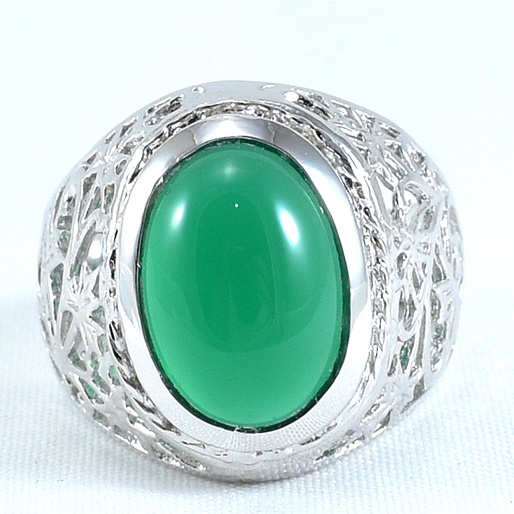 แหวนเงินแท้ราคาถูกชุบทองคำขาว พลอยแท้กรีนอะเกท 5.50 กะรัต งานประณีตสวยงาม สั่งผลิตค่ะ