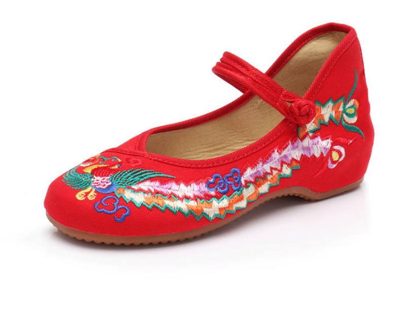 รองเท้าจีน คัชชู ลายดอกโบตั๋น นกยูงแฉก