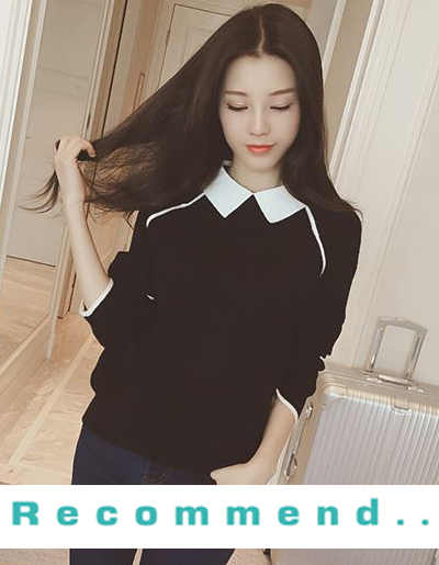 เสื้อแฟชั่น แขนยาว คอปกสีขาว แต่งเส้นขาวตามแบบ