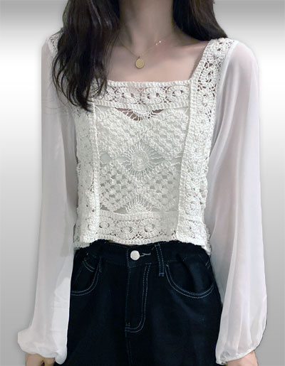 เสื้อครอปแฟชั่นสวยหวานสไตล์เกาหลี รหัส2365