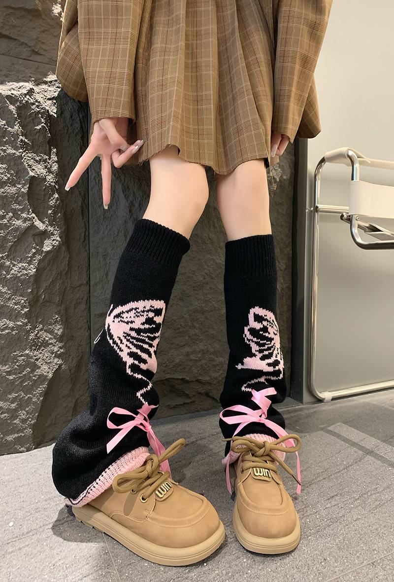 ถุงเท้า Y2K แบบยาว ปลอกขา สไตล์เกาหลีแบบไม่สวมเท้า ใส่แบบยาวหรือแบบย่น เด็กโต - ผู้ใหญ่