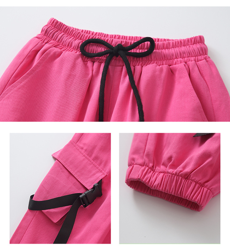 พร้อมส่ง ชุดเต้น ชุดฮิปฮอป เสื้อครอป สีชมพู หวาน