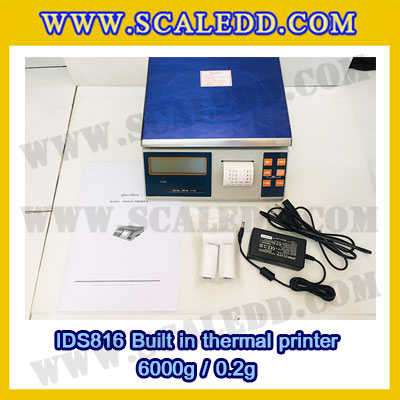 เครื่องชั่งดิจิตอล พิกัดน้ำหนัก 6kg Built-in thermal printer ยี่ห้อ SDS รุ่น IDS816 ค่าละเอียด 0.2g