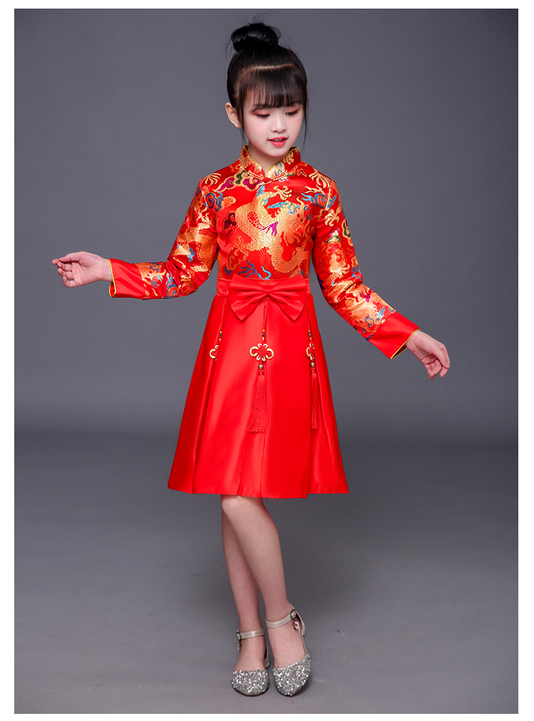 **พร้อมส่ง** ชุดจีน กี่เพ้า ชุดจีนเด็กชาย เสื้อสีแดงแขนขลิบทอง+สแลคดำ รุ่น 2