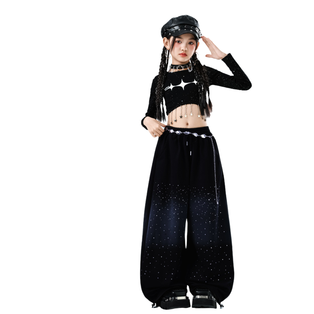 Friendly4kidชุดเต้นเด็กหญิง set เสื้อ+กางเกง สีดำสไตล์hiphop