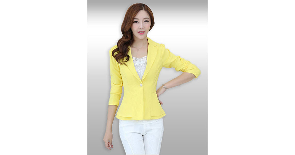 เสื้อสูทผู้หญิงแขนยาวสีเหลืองเอวระบาย รหัส2068