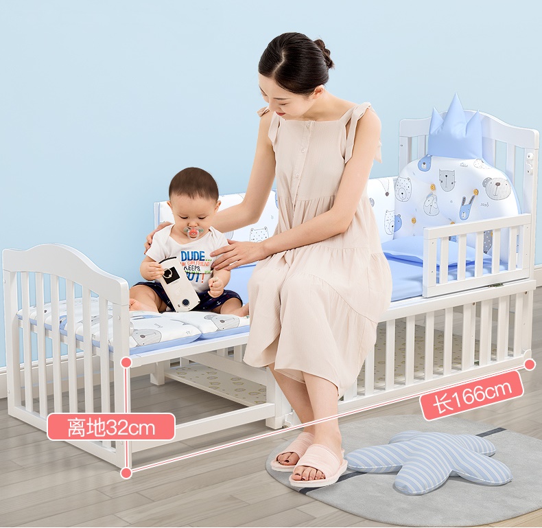 เตียงเด็กไม้สีขาว สามารถปรับขยายเป็นเตียงเด็กโต Double Size WW3 (TB10108)