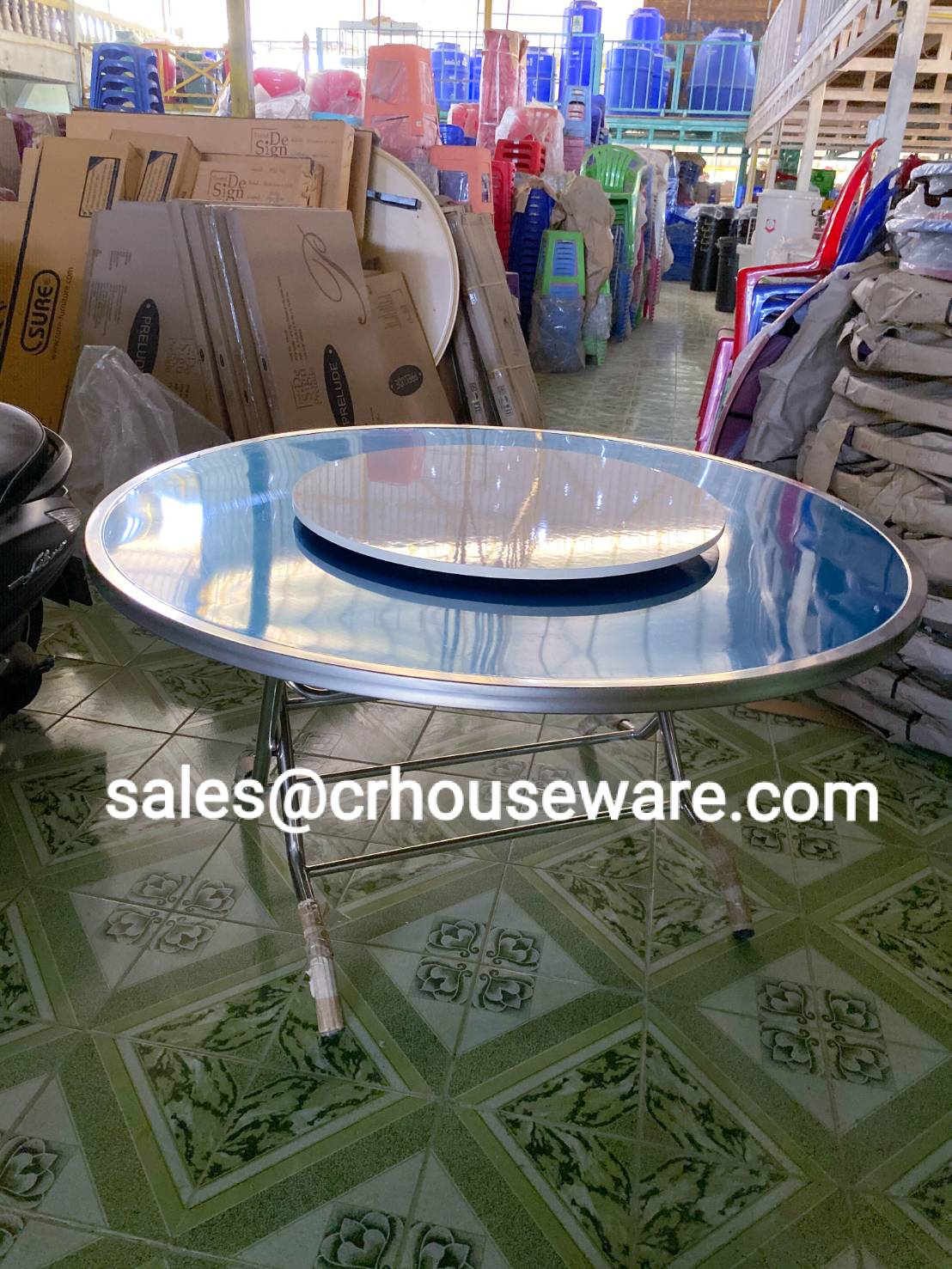 โต๊ะจีนขอบสแตนเลส 1.40 เมตร+หน้าหมุน รหัส JK-M