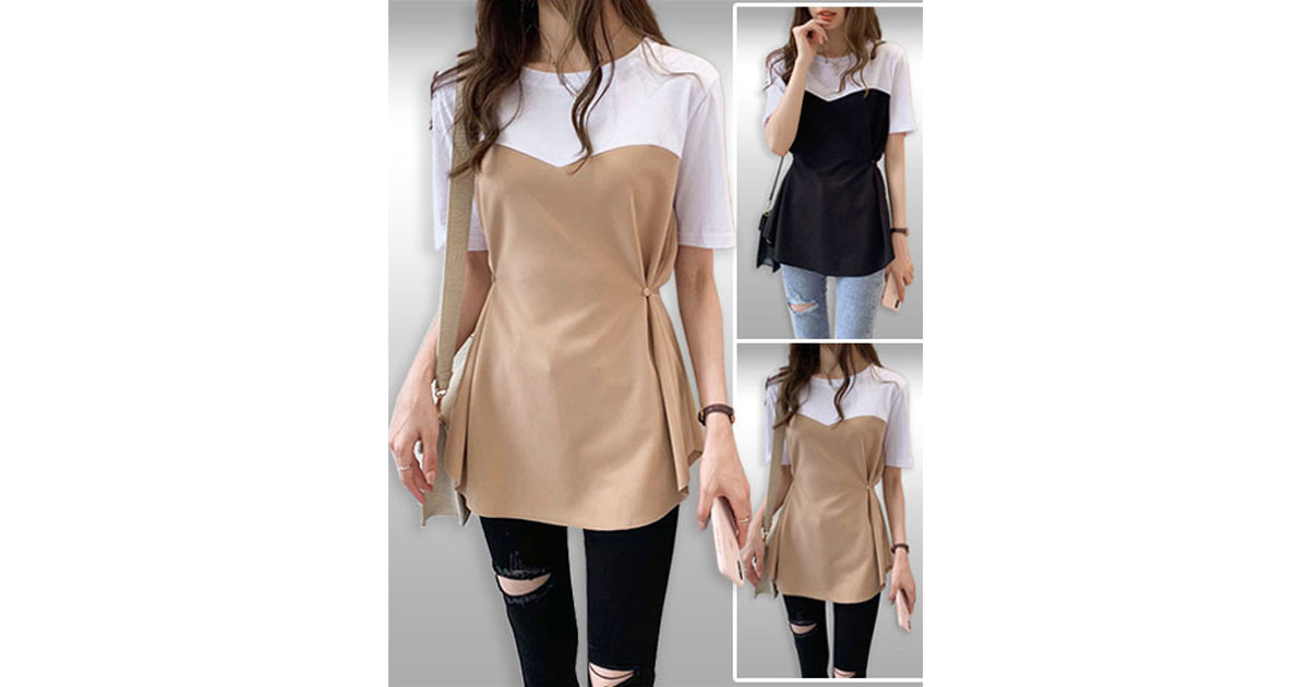 เสื้อแฟชั่นคอกลมสไตล์เกาหลี มี 2สี รหัส2185