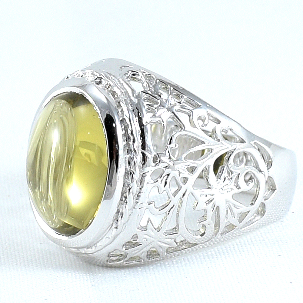 แหวนเงินแท้ราคาถูกชุบทองคำขาว พลอยแท้เลมอนควอทซ์ 5.50 กะรัต งานประณีตสวยงาม สั่งผลิตค่ะ