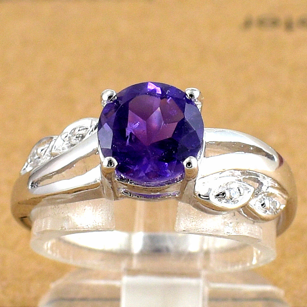 แหวนเงินแท้ราคาถูกชุบทองคำขาว แอมิทิสต์แท้ 1.25 กะรัต เพชรCZ 0.028 กะรัต งานประณีตสวยงาม สั่งผลิตค่ะ