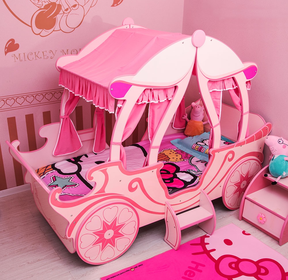 เตียงนอนไม้สำหรับเด็กผู้หญิง Princess Chariot Pink รถม้าเจ้าหญิงสีชมพู TP20133