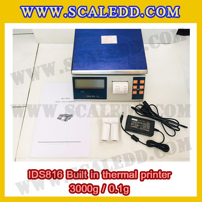 เครื่องชั่งดิจิตอล พิกัดน้ำหนัก 3kg Built-in thermal printer ยี่ห้อ SDS รุ่น IDS816 ค่าละเอียด 0.1g