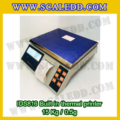 เครื่องชั่งดิจิตอล พิกัดน้ำหนัก 15kg Built-in thermal printer ยี่ห้อ SDS รุ่น IDS816 ค่าละเอียด 0.5g