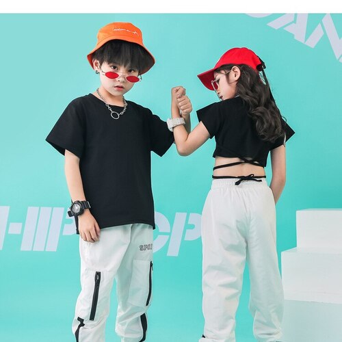 ชุดเต้น ชุดแดนซ์ เสื้อเอวลอยสีดำ+กางเกงขายาวสีขาว