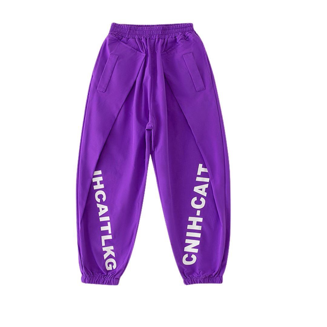 พร้อมส่ง ชุดเต้น Hiphop เสื้อฮูดขาวแต่งกระเป๋าหน้าแดง+กางเกงขายาว สีดำ