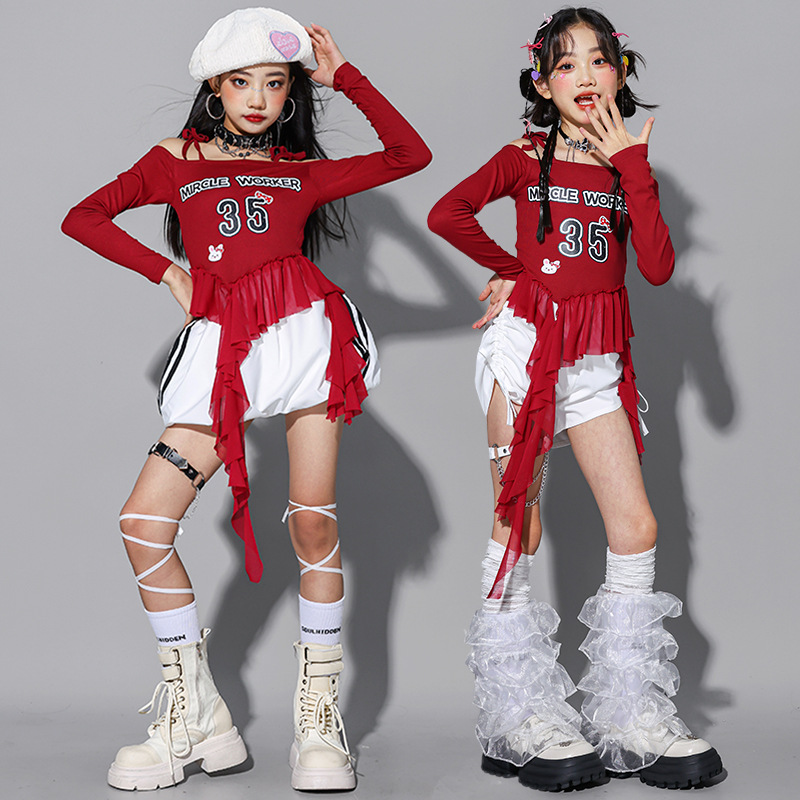 Friendly4kid ชุดเต้น เด็กผู้หญิง เสื้อแดง/ขาว+กระโปรง กางเกง*เปิดจอง