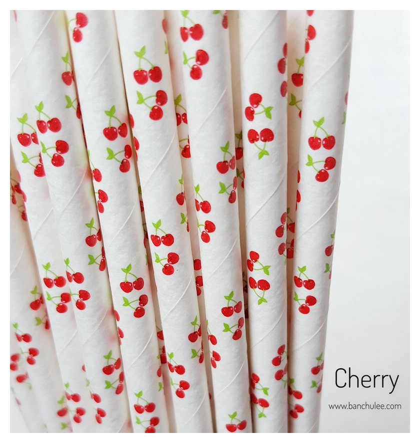 Fruit Pattern Paper Straws หลอดกระดาษ ใช้สำหรับดื่มน้ำ