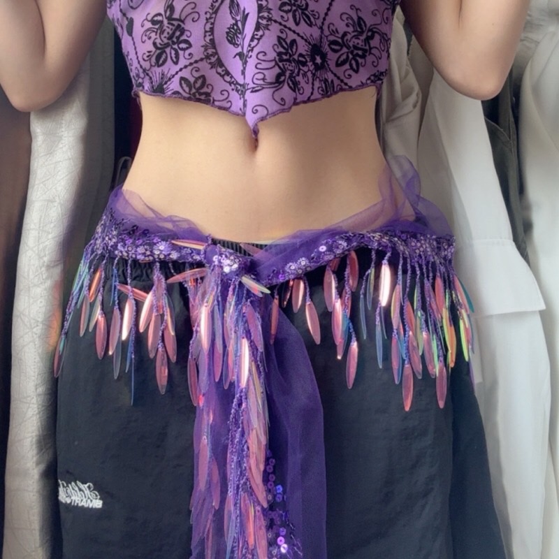 พร้อมส่งพร๊อพเสริม ผ้าผูกเอว คาดเอว Hip Scarf แฟชั่นเลื่อม พร้อมพู่และโซ่ คาดเอวสำหรับเต้นแจ๊ส-สตรีท สไตล์เน็ตไอดอล