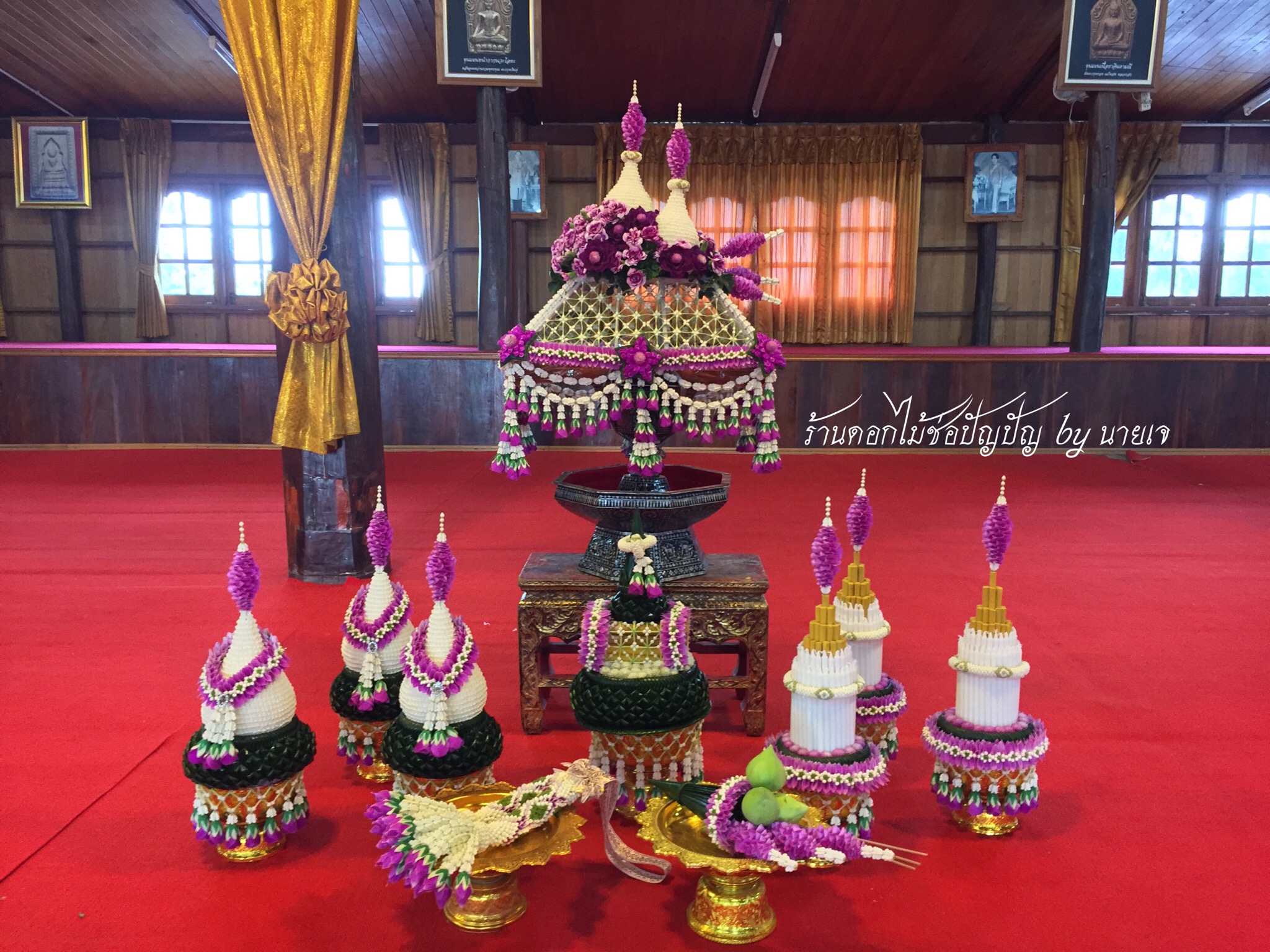 ชุดเครื่องบวชดอกไม้สด ชุดD2 ส่งงาน วัดสง่างาม อ.บางไทรจ.อยุธยา