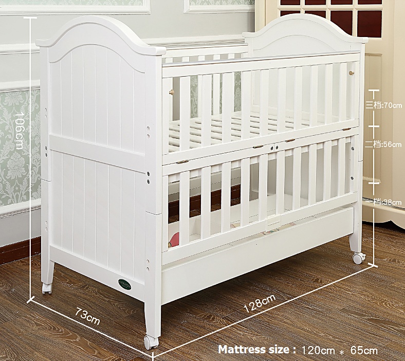 เตียงเด็ก ไม้สีขาว มีลิ้นชักเก็บของ ปรับเป็นโต๊ะได้ มีลิ้นชัก TP21048 (WD6A)