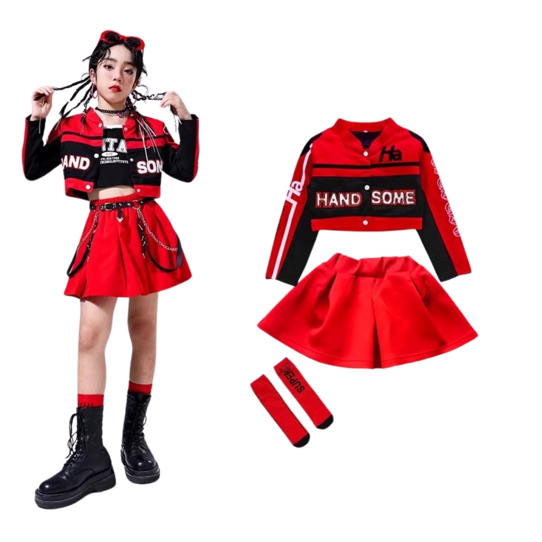 พร้อมส่ง ชุดเต้น ชุดแดนซ์ ชุดเซ็ทเสื้อแจ็คเก็ต แขนยาว+กางเกงวอร์ม