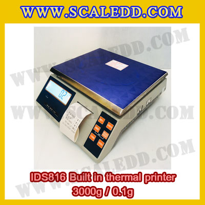 เครื่องชั่งดิจิตอล พิกัดน้ำหนัก 3kg Built-in thermal printer ยี่ห้อ SDS รุ่น IDS816 ค่าละเอียด 0.1g