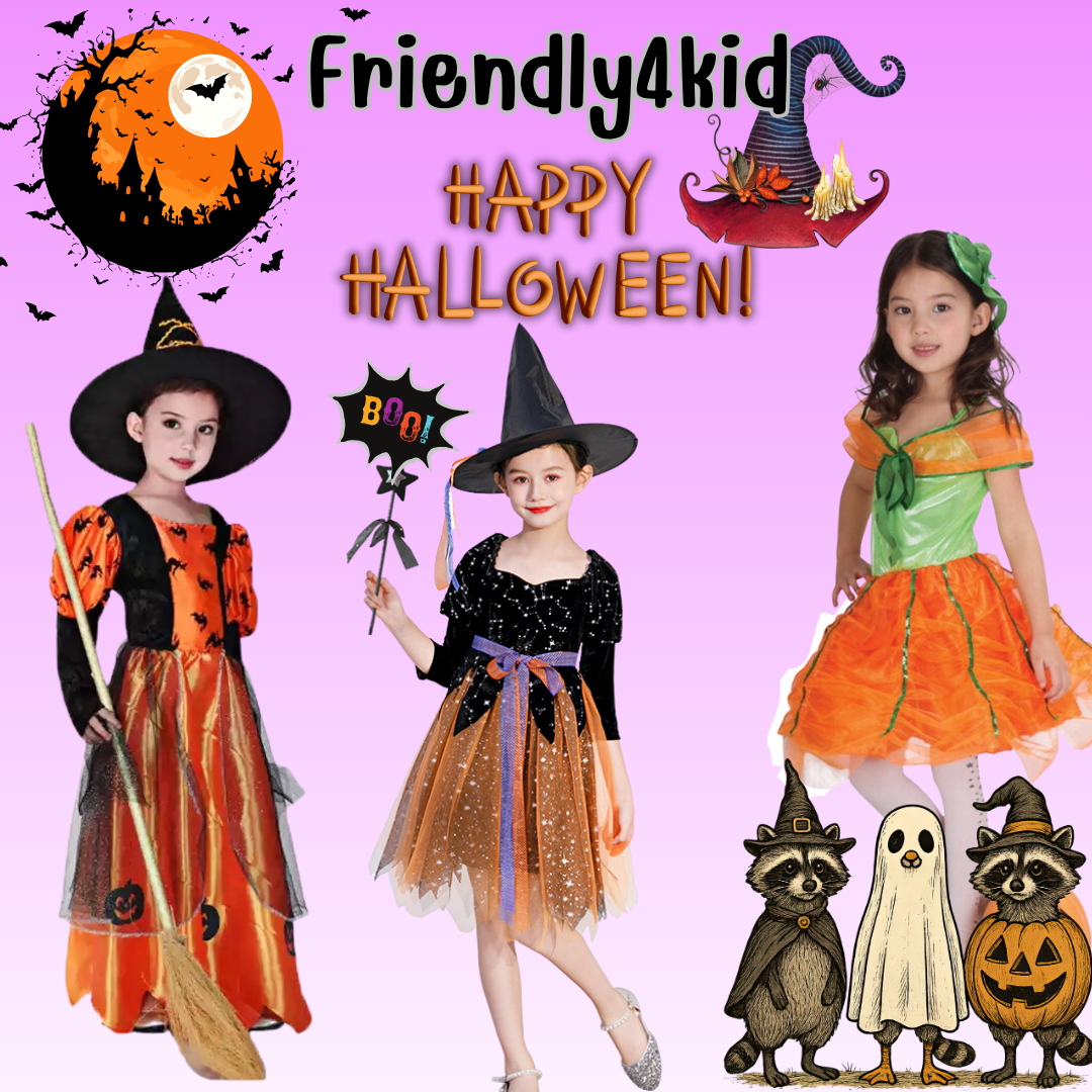 friendly4kid ชุดฮาโลวีน haloween เด็ก เดรสยาวสีส้ม-ดำ