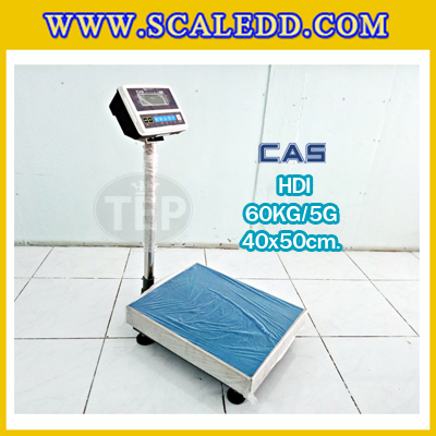 เครื่องชั่งน้ำหนักดิจิตอล พิกัด60kg ความละเอียด5g ยี่ห้อ CAS รุ่น HDI ขนาดแท่นชั่ง40*50cm