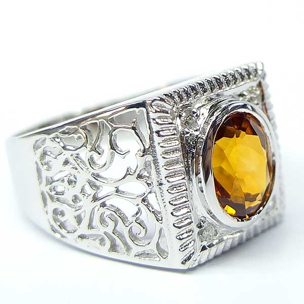 แหวนเงินแท้ราคาถูกชุบทองคำขาว ซิทรินแท้ 1.65 กะรัต เพชรCZ 0.06 กะรัต งานประณีตสวยงาม สั่งผลิตค่ะ